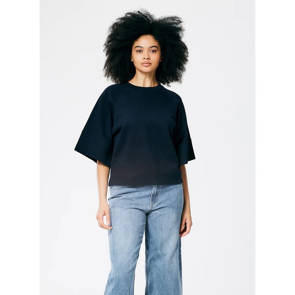Tibi Black Boxy Short-Sleeve Sweatshirt